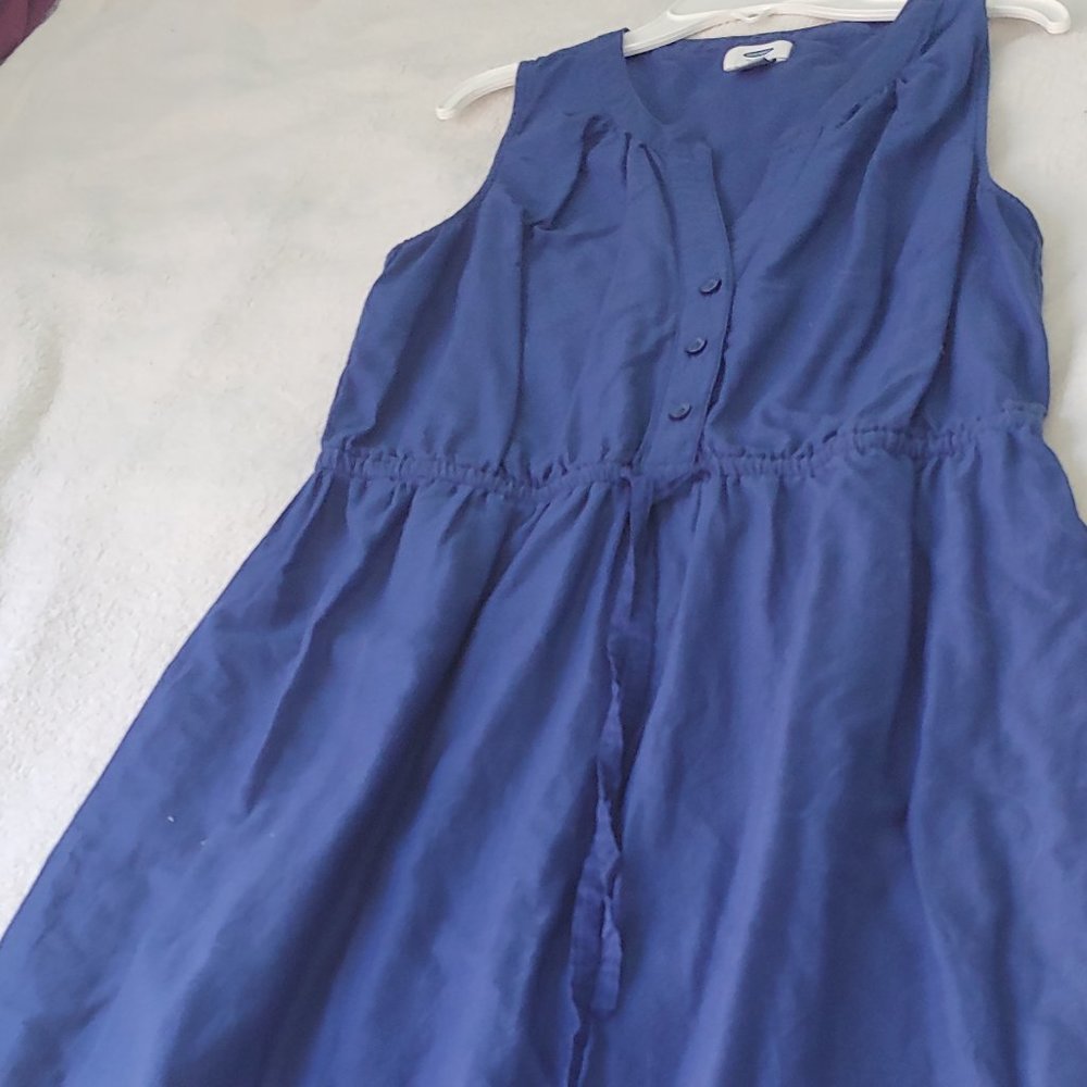 Blue cotton dress, eyelet hem, size Small